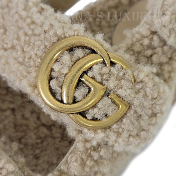 GUCCI SHOES DOUBLE G LOGO BEIGE MERINO WOOL SANDALS w STRAPS sz 38 8 US - Picture 11 of 15